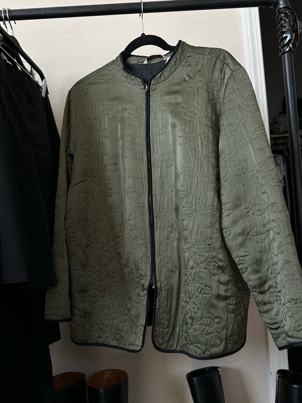 VTG 90s GREEN SILK EMBROIDERED JACKET Light Quilt Size-L/XL